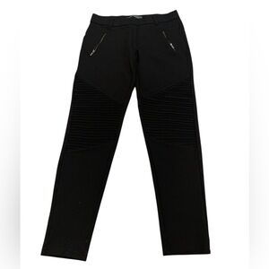 Suzy Shier Black Moto Quilted Panel Zipper Pocket Leggings Pants - Size M